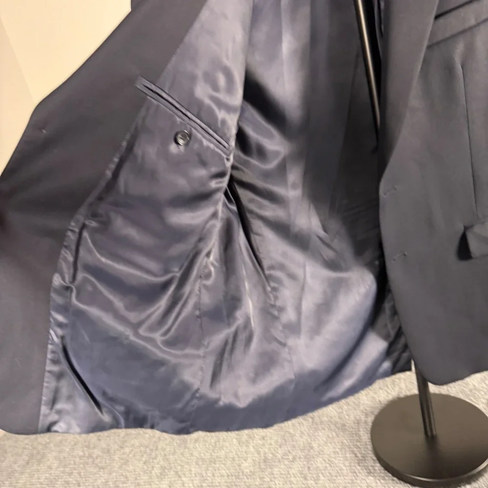 Chaps‎ Mens Navy Blue 100% Wool Blazer Gold Crest Buttons Sport Coat 42S
